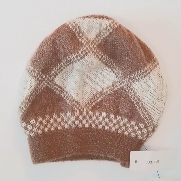 NWT Mohair blend made in Italy tan & cream beanie - Picture 1 of 4
